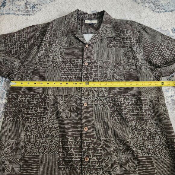 Tommy Bahama Silk Mens Large Green Tropical Hawaiian Camp Short Button-Up Shirt - Picture 9 of 13